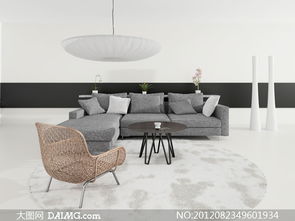 會客廳里的沙發(fā)藤椅攝影高清圖片