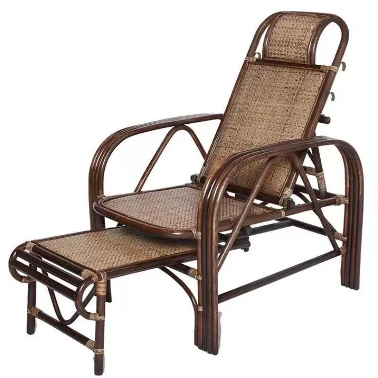 藤椅躺椅折疊老人休閑透氣搖椅午休搖搖椅手工編織家用真藤竹椅# - 抖